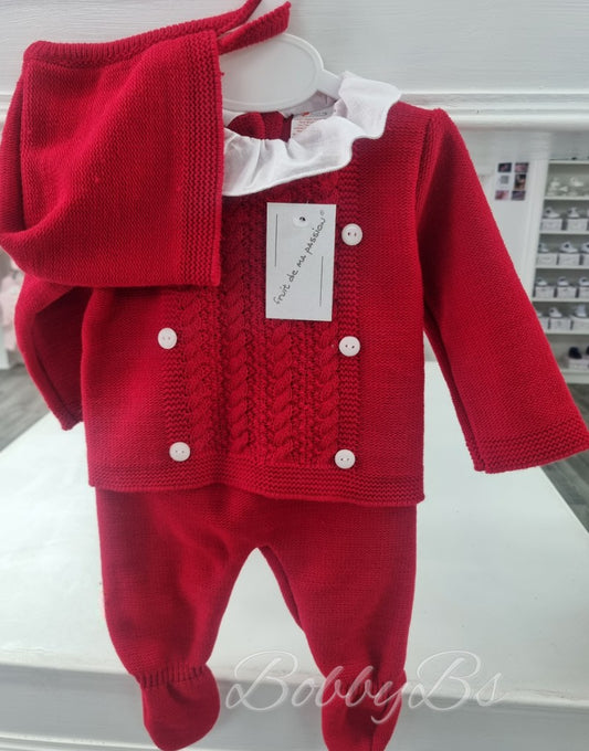 22/329 - Red First Size 3PC Knitted set