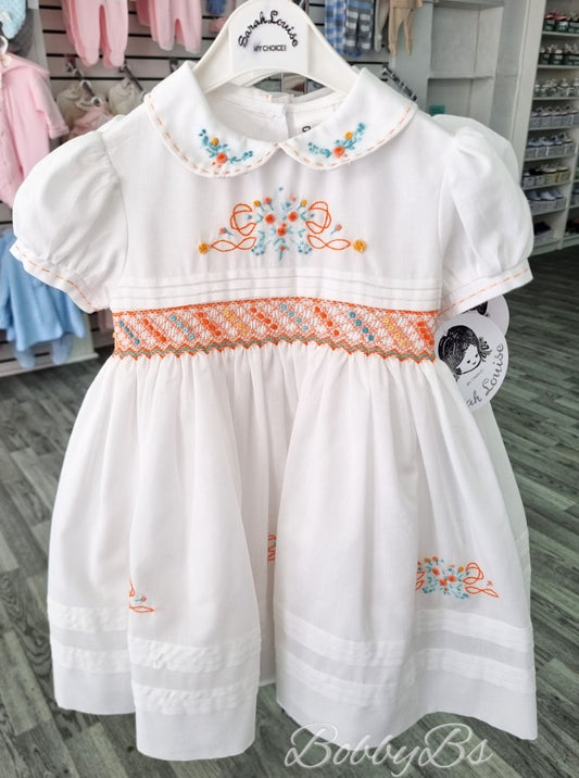 013664 - Sarah Louise White& Orange smock dress