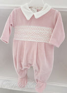 10106 - Pink Velour smocked babygrow