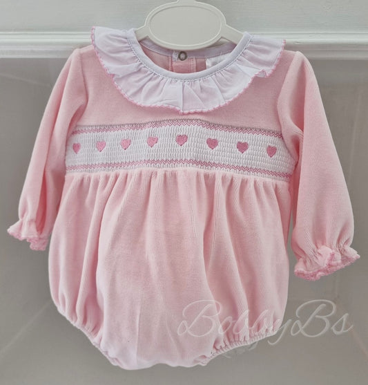 PJW2505- Pink Velour Heart Romper