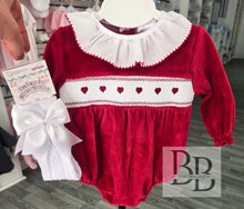Load image into Gallery viewer, PJW2505 - Red Heart Smocked velour romper