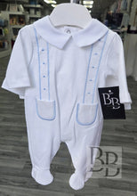 Load image into Gallery viewer, SG205 - White &amp; Blue embroidered babygrow