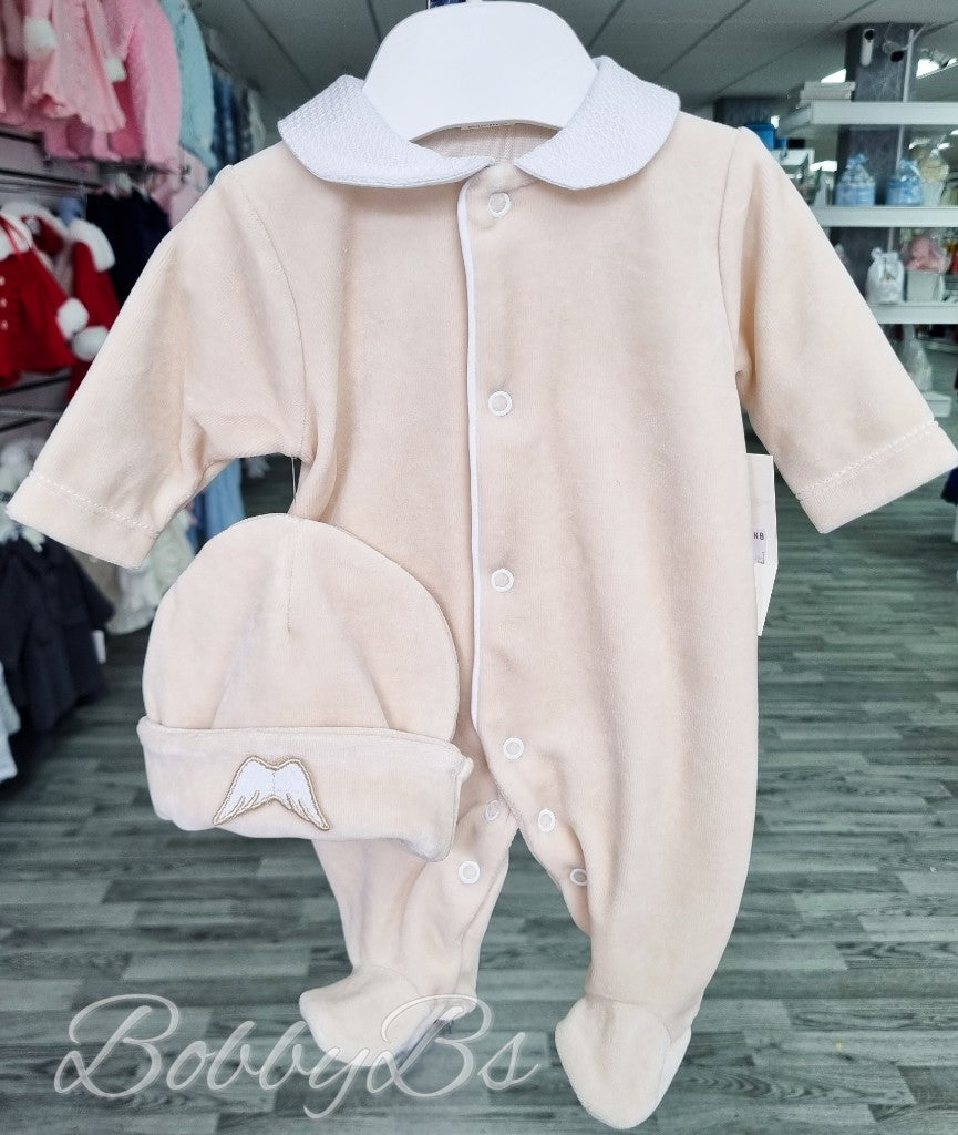 SG137 - Beige Velour angel babygrow set