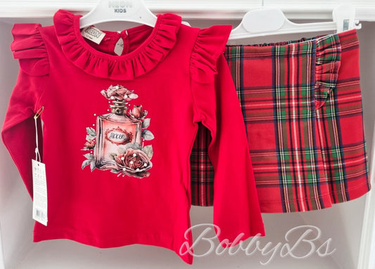 3791- Red Tartan skort set