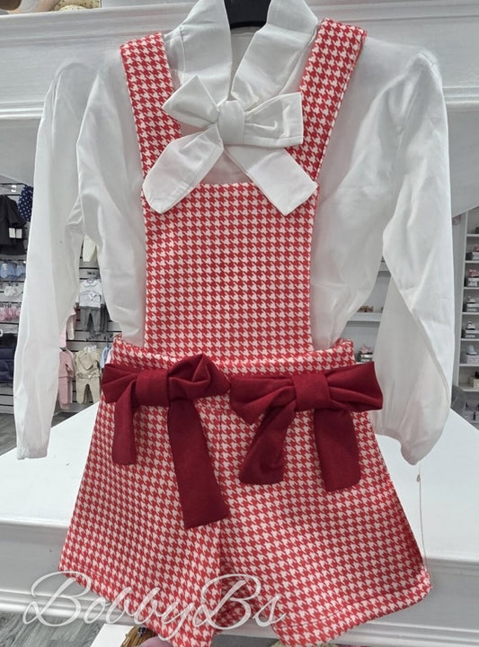 887 - Red Checked Dungaree set
