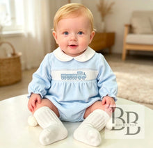 Load image into Gallery viewer, PJW26001- Blue Train Smocked velour romper