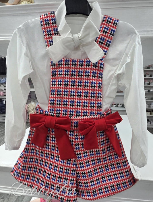 887 - Red&Blue Checked Dungaree set