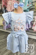 YG47 -  Blue Carousel frilled short set