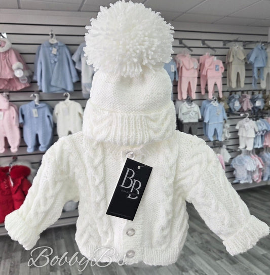 HK911 - White Cable cardigan set