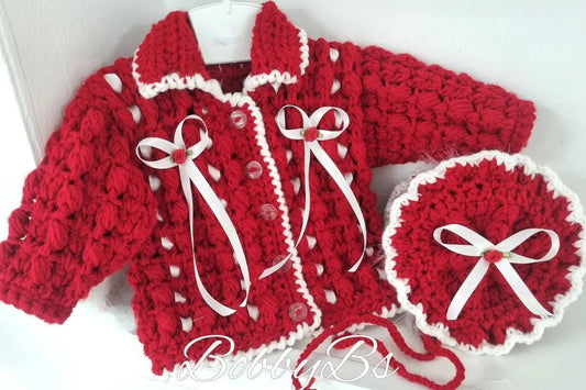 HMTR65 - Girls crochet cardigan & bonnet set