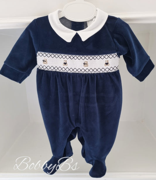 LNW2534- Navy Smocked babygrow
