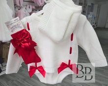 Load image into Gallery viewer, 26/121 - White &amp; Red Bow 2PC Knitted set