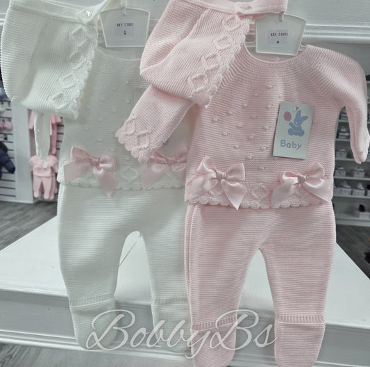 C1003- Double Bow luxury knitted set