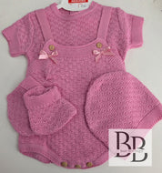 2401 - Knitted Romper, Hat & Booties
