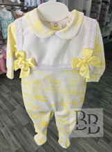 Load image into Gallery viewer, LSB4 - Lemon Double Bow Safari babygrow