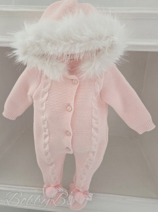 KLW16 - Pink Fur trimmed pramsuit