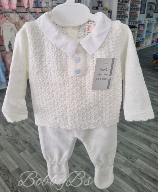 24/333 -White&Blue First Size 3PC Knitted set