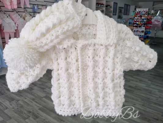 NCBH2 - White Newborn Crochet cardigan set