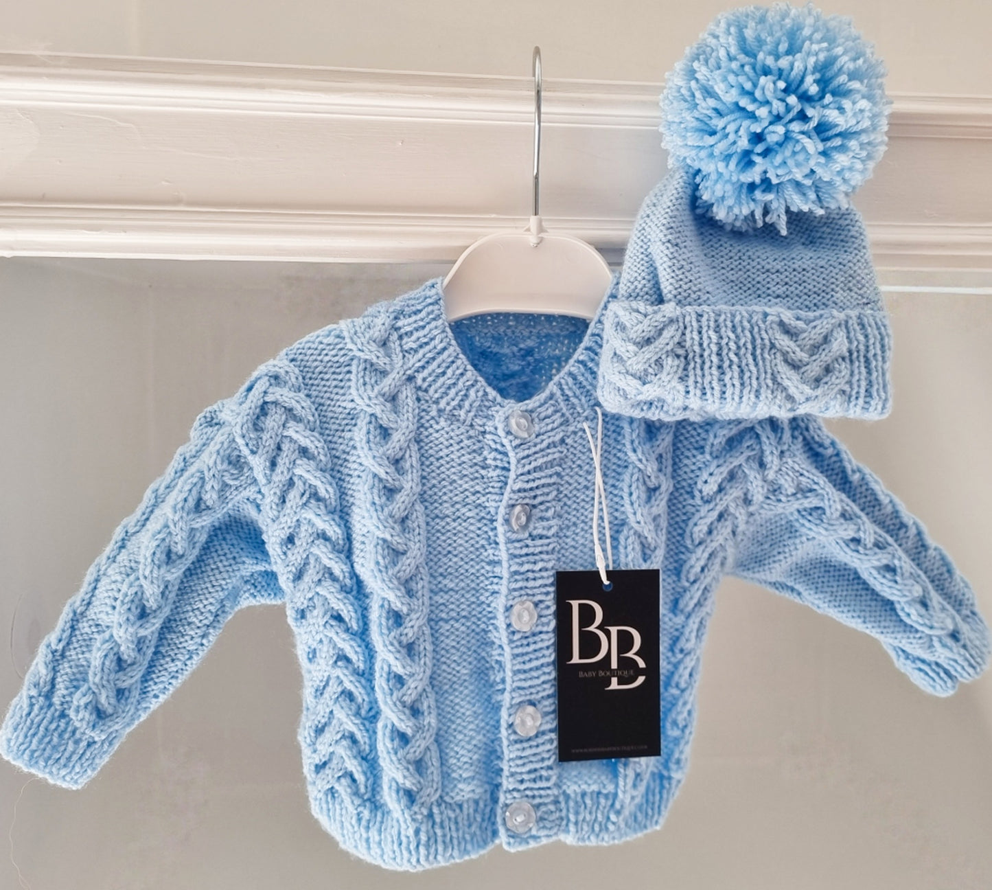 BCK49- Blue Knitted Cable cardigan set