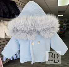 Load image into Gallery viewer, LEO - Blue Fur trimmed knitted jacket