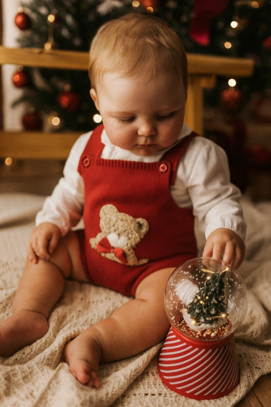 TEDDY - Red Knitted teddy romper