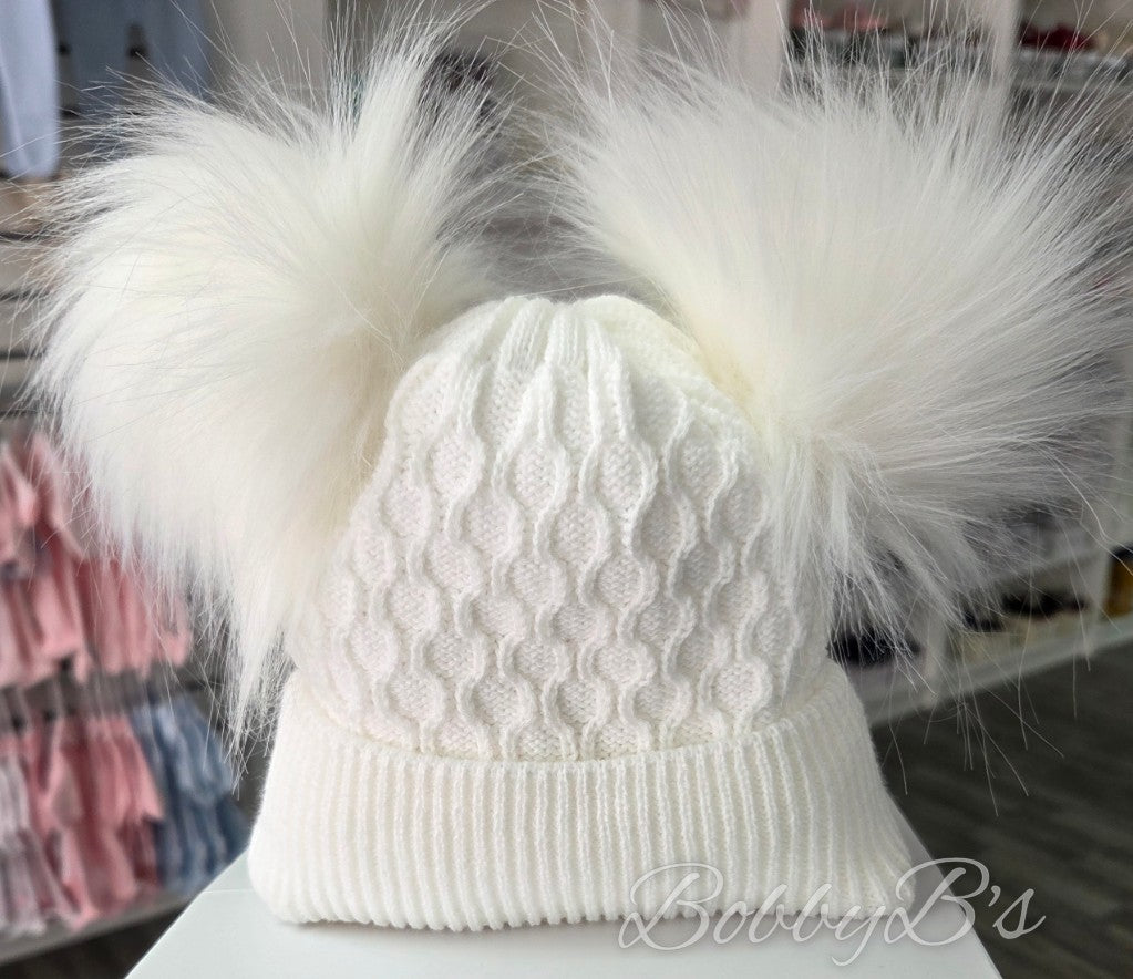 POPSICLE - Luxury white double pompom hat