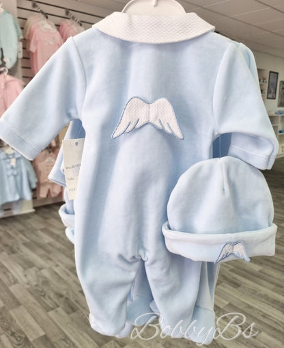 SG137 - Blue Velour angel babygrow set