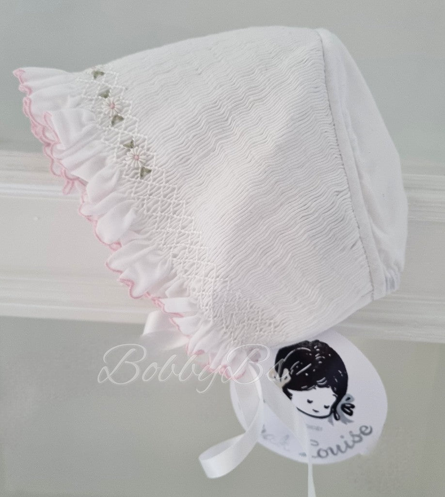 003602 - White&Pink smock bonnet