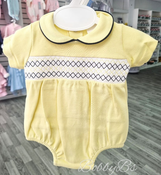 1004-25 - Lemon Smocked romper