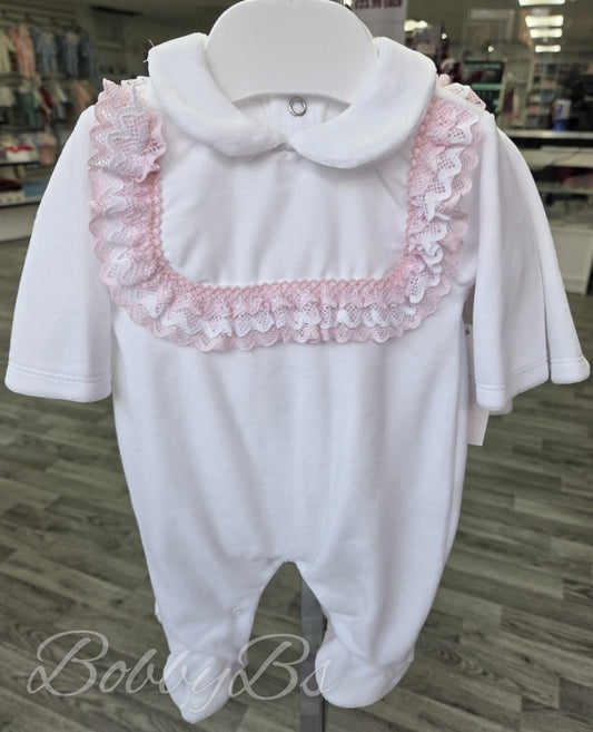 SG235 - White & Pink Velour Babygrow