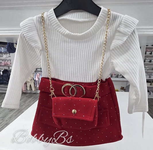 R900 - White & Red dress & bag set