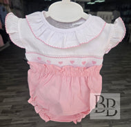S26016 - Baby Girls Pink Smocked 2-Piece Set | Dress & Knickers | Newborn-12 Months