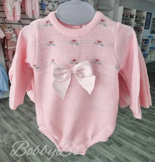 1062 - Floral Pink knitted bow romper
