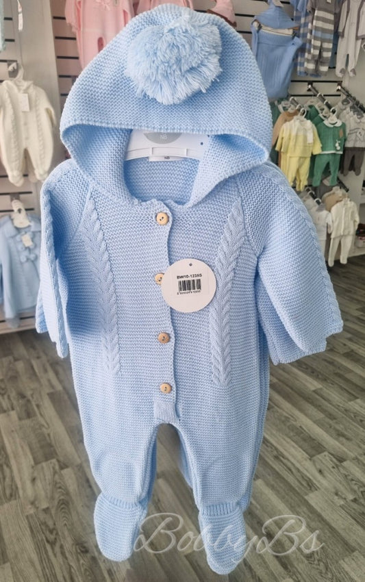 1235 - Blue Cable Pompom pramsuit