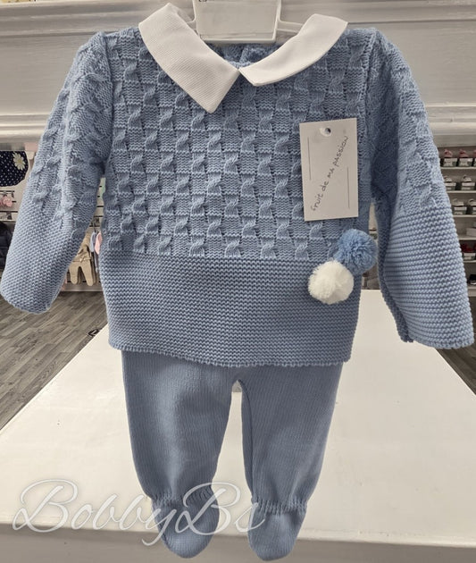 25/7002 - Denim Blue  First Size 3PC Knitted set