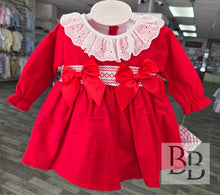 Load image into Gallery viewer, COCO - Girls Red Smocked Dress