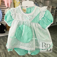 3398 - Mint Broderie Angliase 3pc dress set