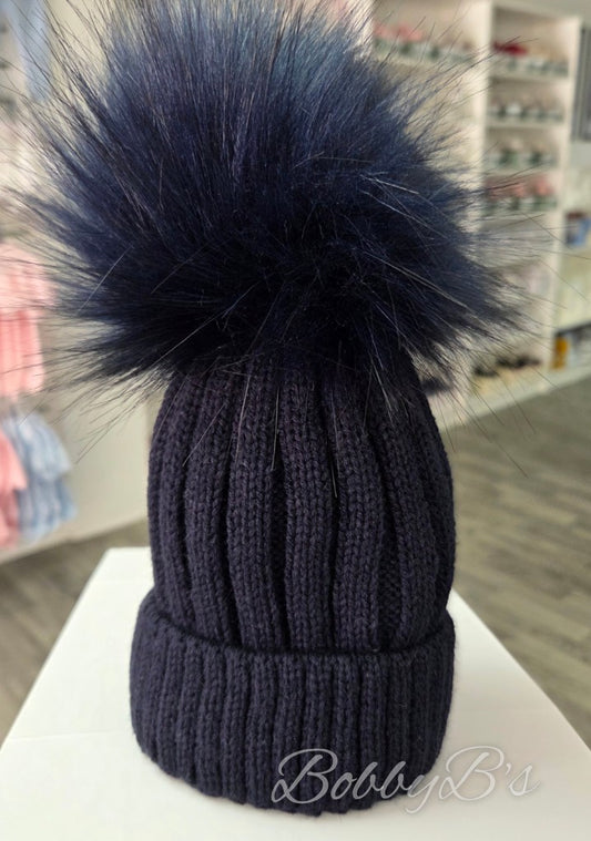 CASCADE -  Navy Luxury Single pompom hat