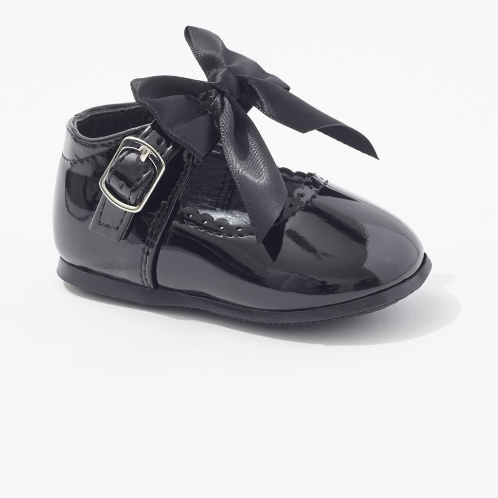 KYLIE - Black Hardsole Patent bow shoe