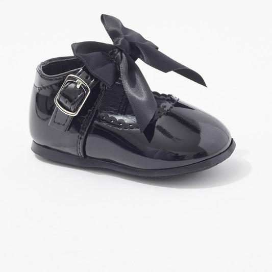 KYLIE - Black Hardsole Patent bow shoe