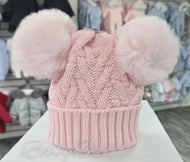 6229- Pink Cable double pompom hat