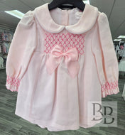 2536 - Long sleeved smocked pink dress