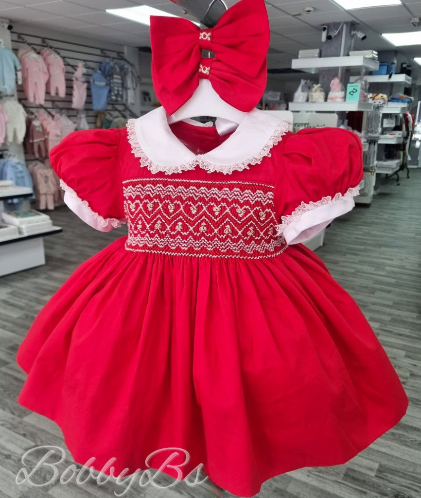 RCSD - Red PuffBall Smocked Dress
