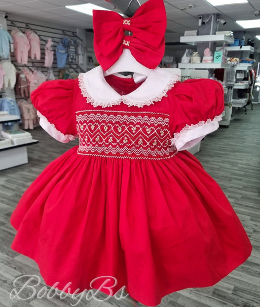 RCSD - Red PuffBall Smocked Dress