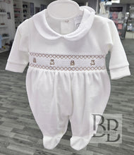 Load image into Gallery viewer, B0272 - Ivory Velour smocked babygrow.