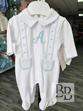 Load image into Gallery viewer, SG205 - White&amp;Blue embroidered cotton babygrow