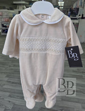 Load image into Gallery viewer, SG68 - Beige Smocked velour babygrow