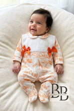 Load image into Gallery viewer, OSB- Orange Double Bow Safari babygrow
