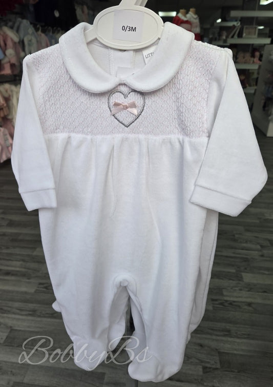 LBW25/800 - White & Pink smocked babygrow