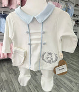 2094 - Ivory & Blue Layette set